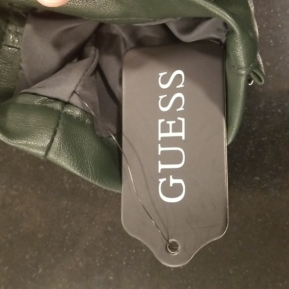 💕GUESS💕 Faux Leather Hooded Moto Jacket Zip Front Scuba ~ Hunter Green XL NWT - Picture 14 of 16